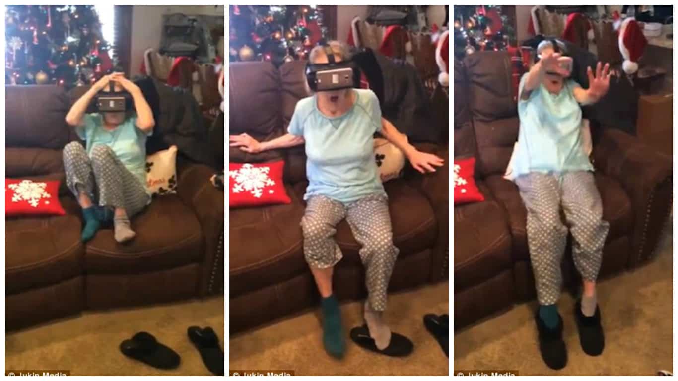 عجوز تجرب نظارات الواقع الافتراضي.. شاهد ردة فعلها الهستيرية