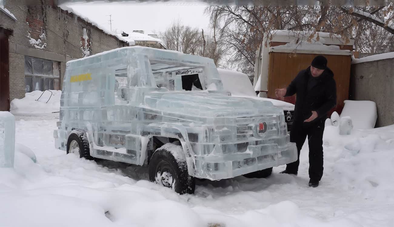 سائق روسي يبتكر سيارة رباعية الدفع من الجليد!