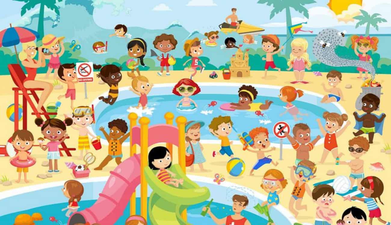 لغز جديد.. هل يمكنك اكتشاف 10 مخاطر تواجه أطفالك أثناء السباحة؟